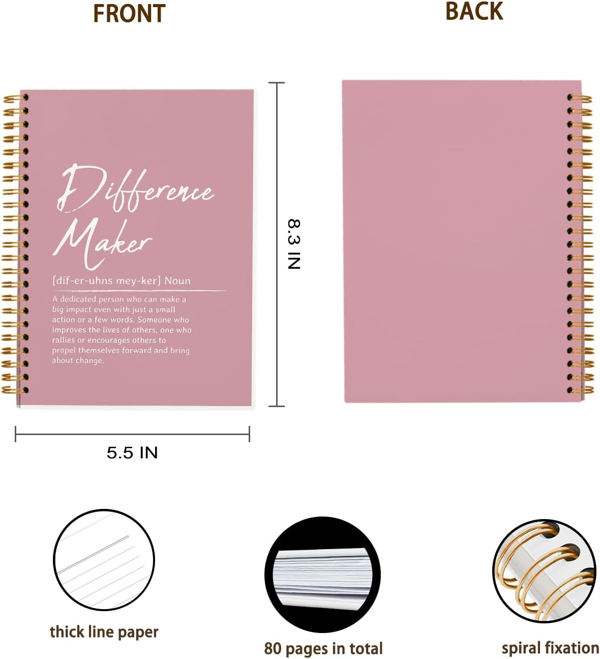 OXW Pink Meeting Notebooks for Work, Difference Maker Gift Office Work Notebook Journal for Writing Note Taking, Thank You Gifts for Women Men Leader Boss Mentor Manager Principal, 5.5"x8.3"