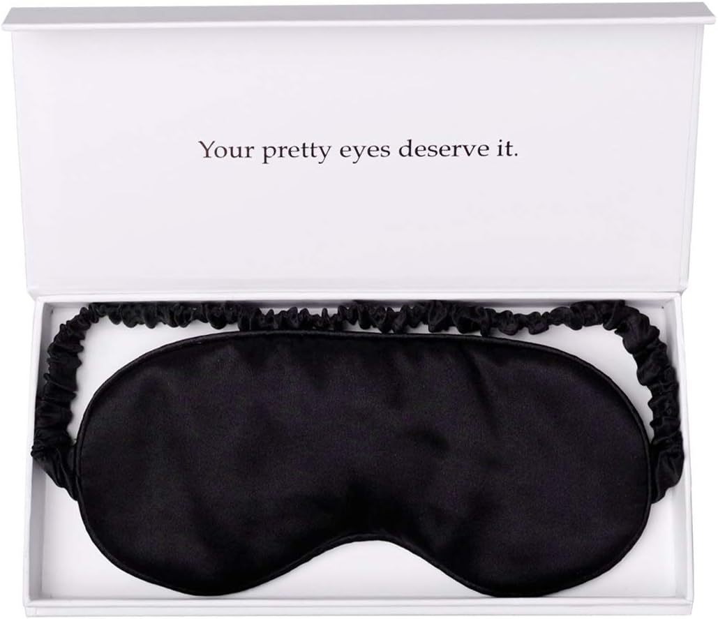 Silk Sleep Mask Light Blocking Luxury 100% Mulberry 19mm Silk Eye Mask Eye Cover Blindfold Ultra Soft Light & Comfy Anti Aging Skin Care with Travel Bag Gift Package