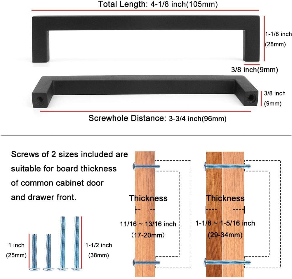 KOOFIZO 30-Pack Solid Square Bar Cabinet Handle - Chrome Furniture Pull, 3.8 Inch/96mm Screwhole Distance for Kitchen Cupboard Door, Bedroom Dresser Drawer, Bathroom Wardrobe Hardware
