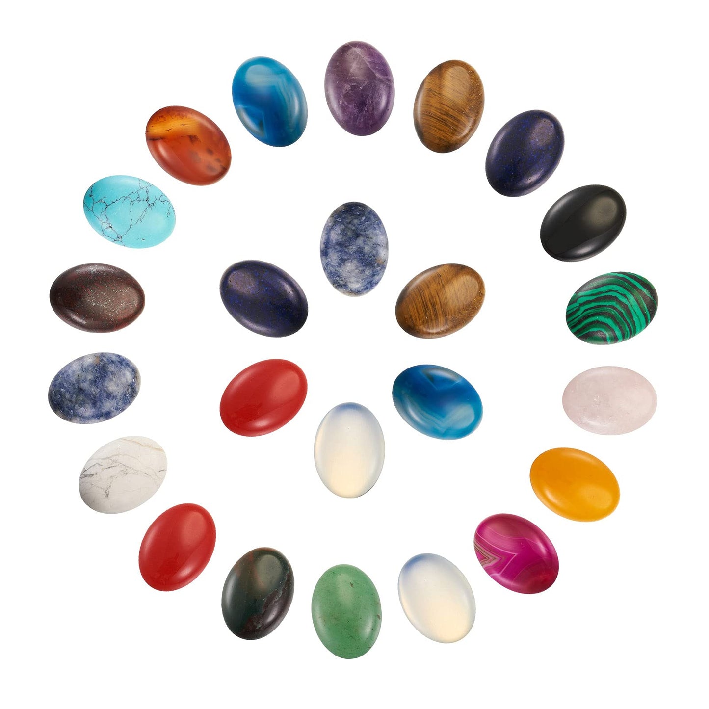 Beadthoven 36pcs 25mm Oval Cabochons Mix Natural Stone Cabochons Flatback Healing Chakra Crystal Stone Cabs Dome Cameo Cabochons for DIY Jewelry Making Rings Earrings Necklace Mosaic Tiles Crafts