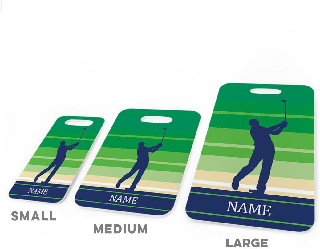 ChalkTalkSPORTS Golf Luggage & Bag Tag | Personalized Male Golfer | Standard Lines on Back | Medium | Green
