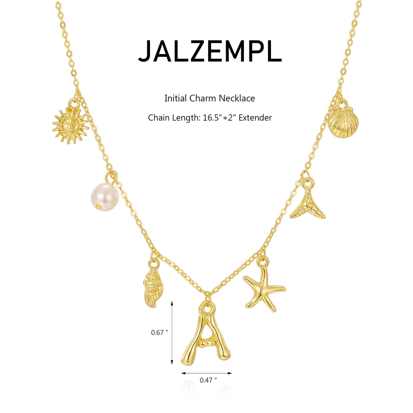 JALZEMPL Initial Charm Necklace For Women Shell Seashell Summer Beach Letter 14K Gold Plated Pendant Starfish Surfer Boho Jewelry Gifts (D)