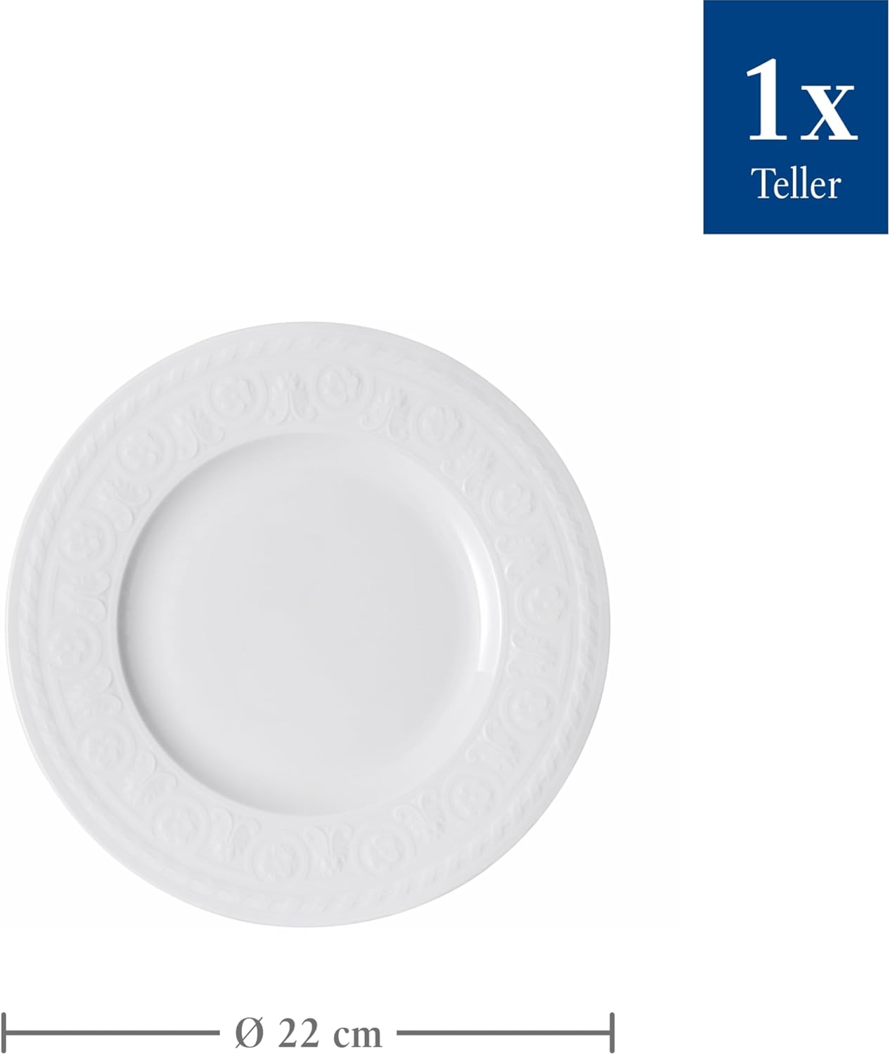 Villeroy & Boch Cellini Salad Plate, 8.5 in, Premium Porcelain, White