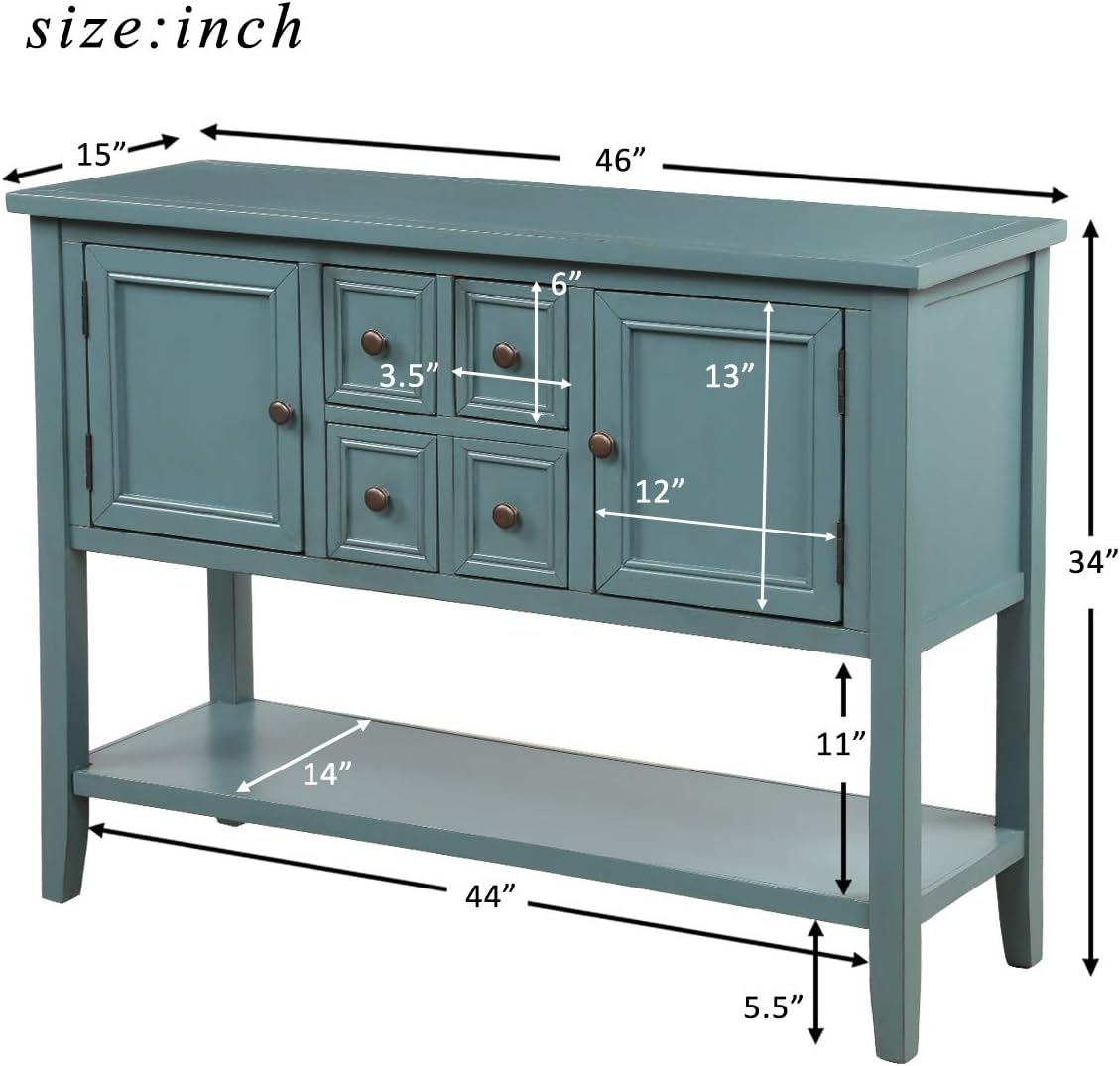 Merax Wood Farmhouse Buffet Table with Storage Shelf, 2 Drawers and Cabinets Buffet Coffee Bar Cabinet for Living Room Dinning Room Kitchen (Dark Blue)