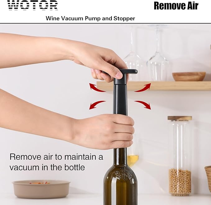 WOTOR Wine Stoppers - Vacuum Wine Saver, Preserver & Sealer (Black, 6 Pieces)