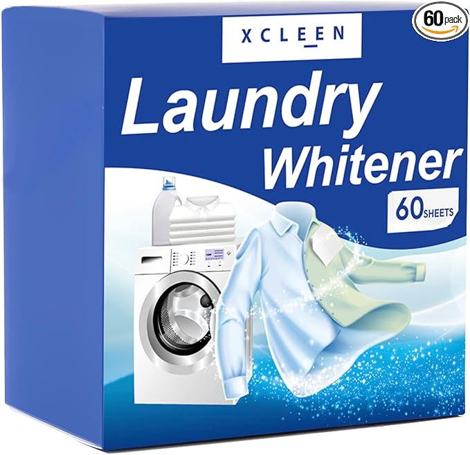 Laundry Whitener Sheets 60 count, Chlorine Free, Fragrance Free Bleach for White Clothes, Safe for Use in All Washing Machines