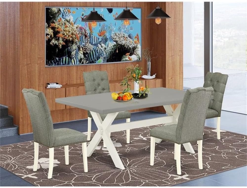 East West Furniture X097EL207-5 5 Piece Dinette Set for 4 Includes a Rectangle Dining Room Table with X-Legs and 4 Gray Linen Fabric Parsons Dining Chairs, 40x72 Inch, Multi-Color