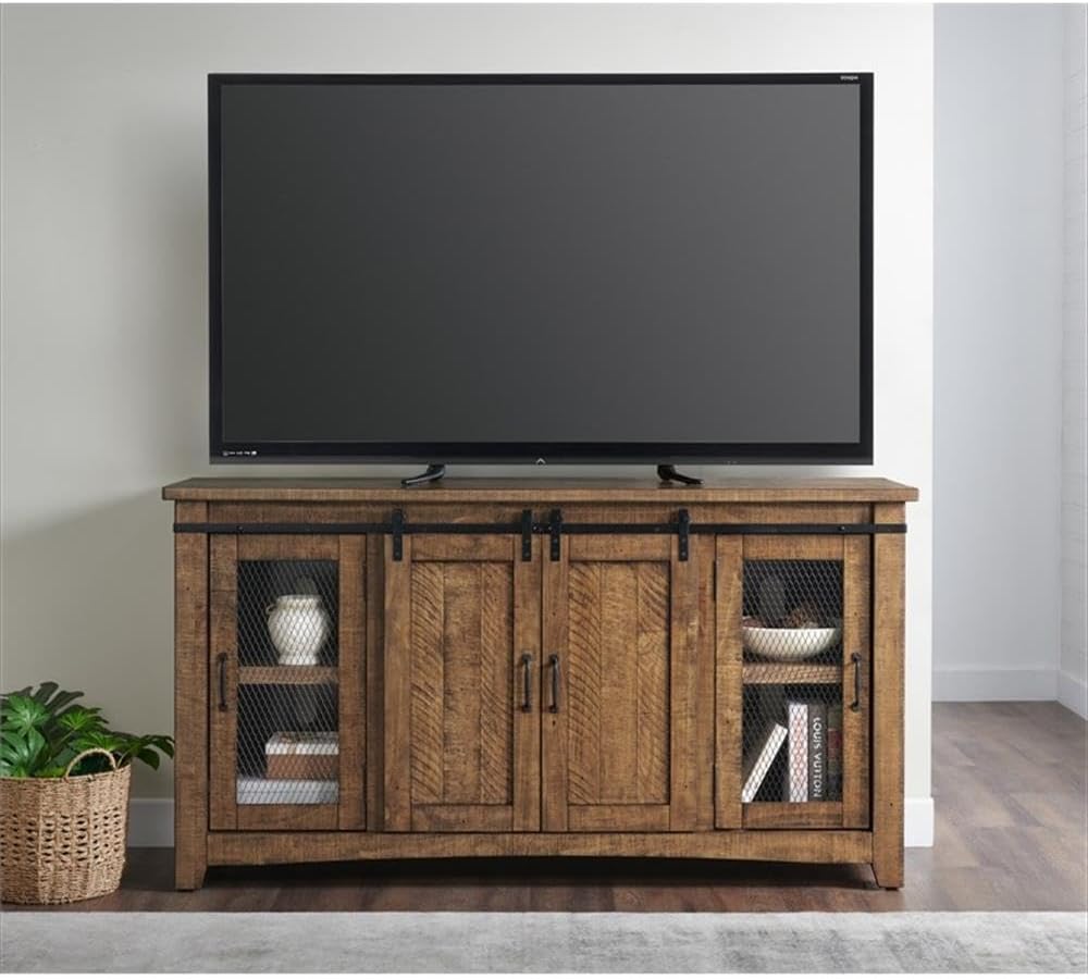 Martin Svensson Home Rustic 65” Solid Wood TV Stand with Storage, Natural Finish