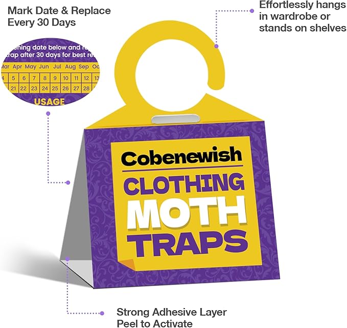 Clothing Moth Traps 6 Pack Moth Traps for Clothes with Pheromone Attractant Odorless Sticky Glue Trap for Closet Carpets Odor-Free & Natural (6)