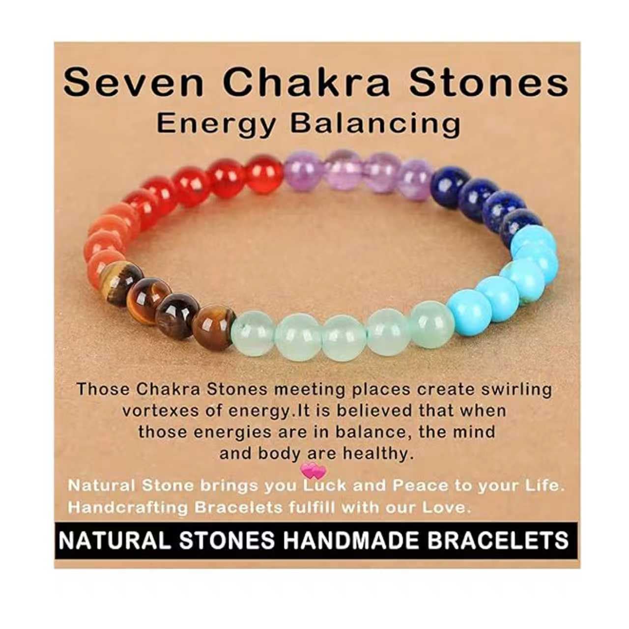 AD Beads Handmade Gemstone Stretch Elastic Bracelet Crystal Healing Reiki Nature's Beauty and Spiritual Essence Unisex (4mm, Seven Chakra Stones (Energy Balancing))