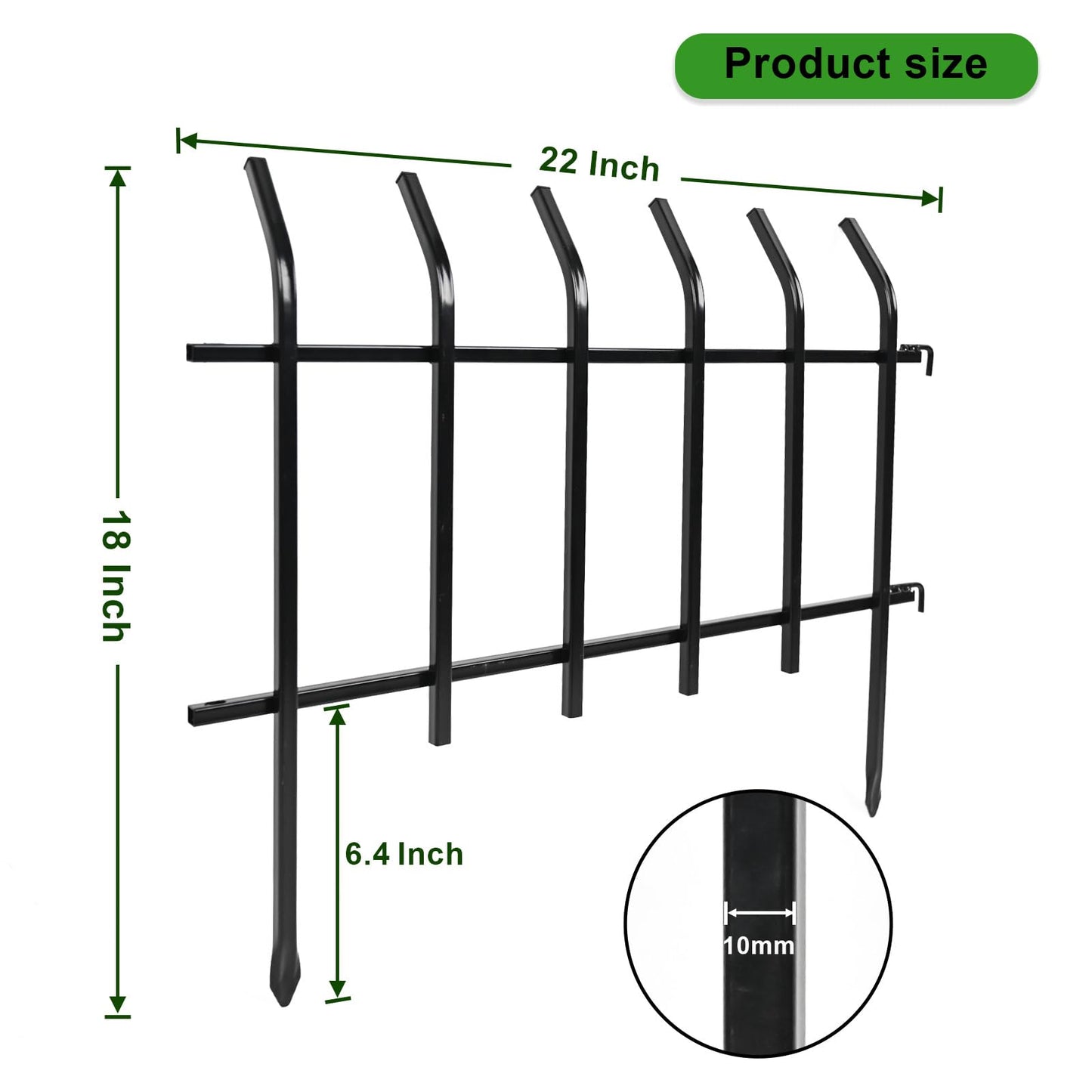 Metal Garden Fence Panels 18'' H x 22'' W, 14.6 Ft Total Length, Heavy Duty Rustproof No-Dig Decorative Fence to Protect Plants & Keep Dogs Out for Yard, Flower Beds & Pathways (8 Panels)