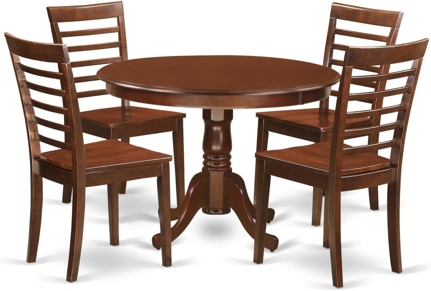 East West Furniture HLML5-MAH-W 5 Piece Dining Room Furniture Set Includes a Round Kitchen Table with Pedestal and 4 Dining Chairs, 42x42 Inch, Mahogany