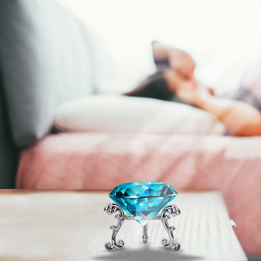 60mm(2.36 in) Large Crystal Diamond Paperweight with Stand Jewels Wedding Decorations Centerpieces Home Decor (60mm, Light Blue)