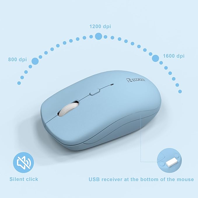 Wireless Keyboard and Mouse Combo, Full-Sized Wireless Keyboard and Adjustable DPI Mouse, 2.4GHz USB Receiver, Keyboard and Mouse for PC, Windows, Desktop, Laptop (Sky Blue-A)
