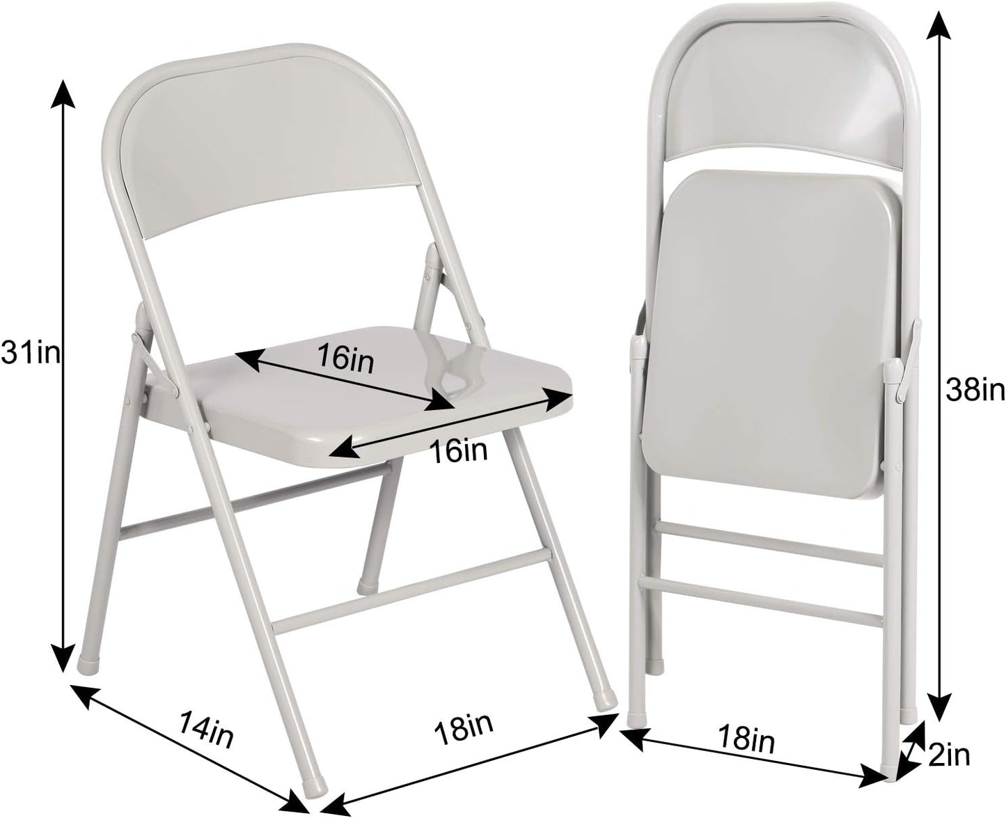 VECELO Metal Folding Chairs 4 Pack, Double Hinged Steel Frame Easy Foldable&Stackable for Office Kitchen Dinning Wedding Patio and Garden