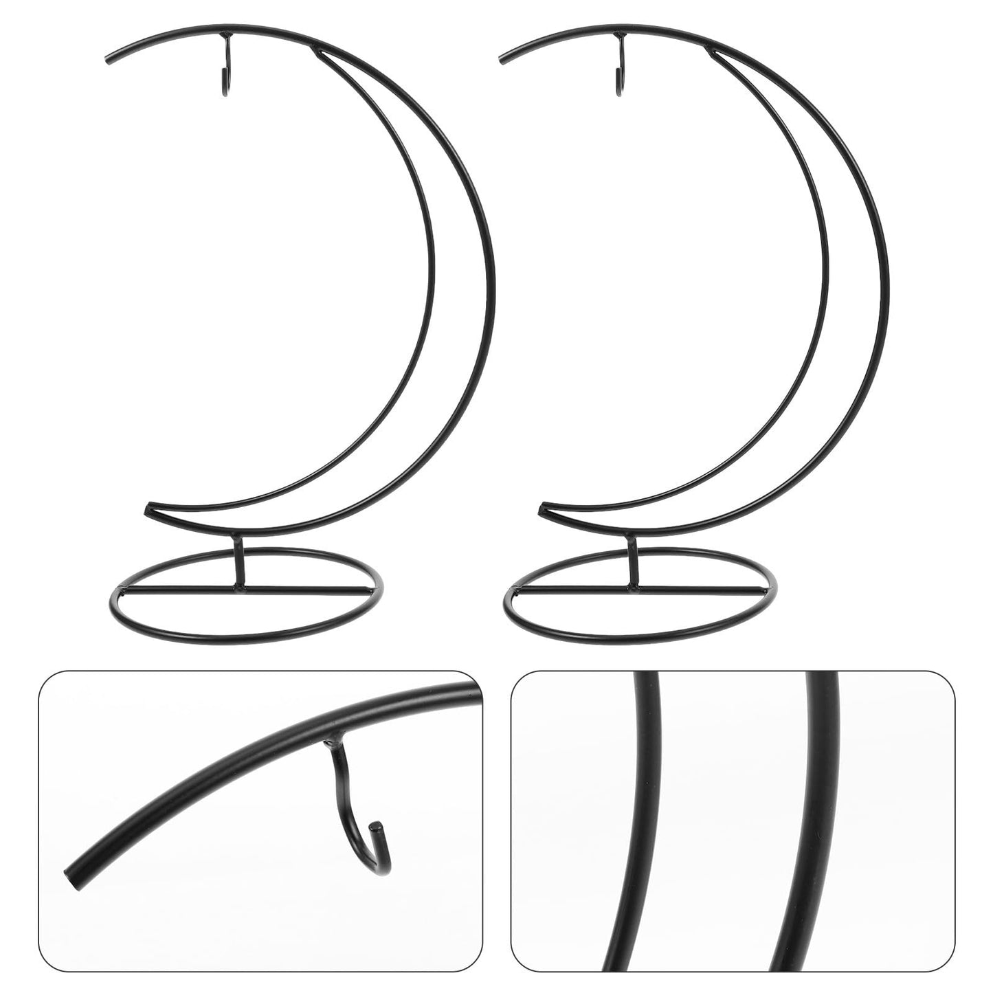 Luxshiny 2pcs Moon-shaped Hanging Hook Stand for Ornament Display and Indoor Terrarium Holder, Black Metal Hanging Rack for Air Plants, Glass Globe, and DIY Moss Micro Landscape Decor