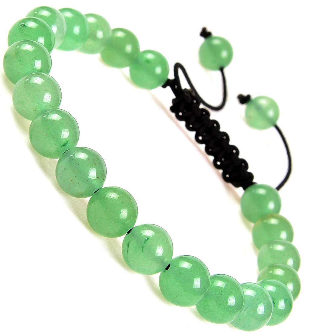 MASSIVE BEADS Natural Healing Power Gemstone Crystal Beads Unisex Adjustable Macrame Bracelets 8mm (Green Aventurine, 8mm)