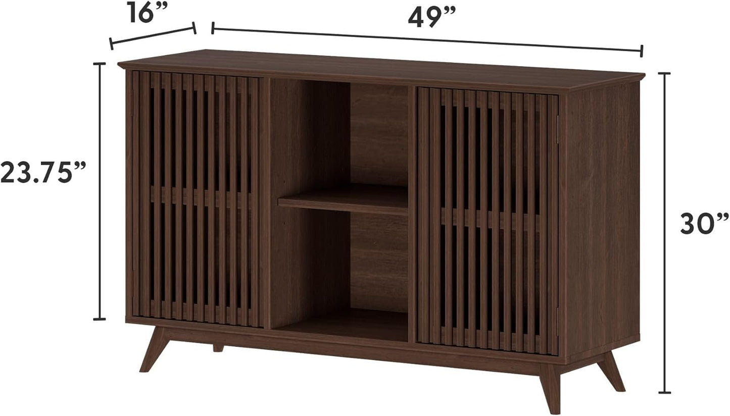 Plank+Beam Mid-Century Modern Wood TV Stand, Solid Wood Entertainment Console with Storage, 49" L x 16" W x 30" H, Walnut
