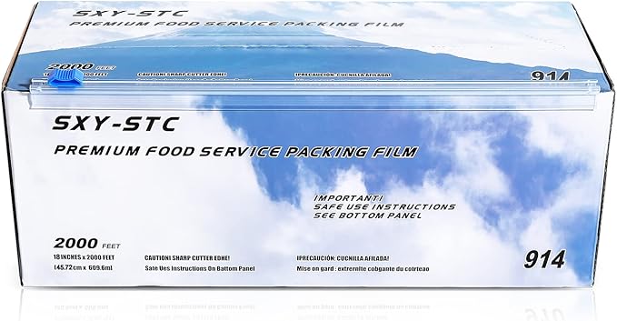 Plastic Food Wrap With Slide Cutter 18"Wide 2000Feet Long 3000 Square Feet Home And Commercial Use Food Service Thick and Durable Enough For Daily Life