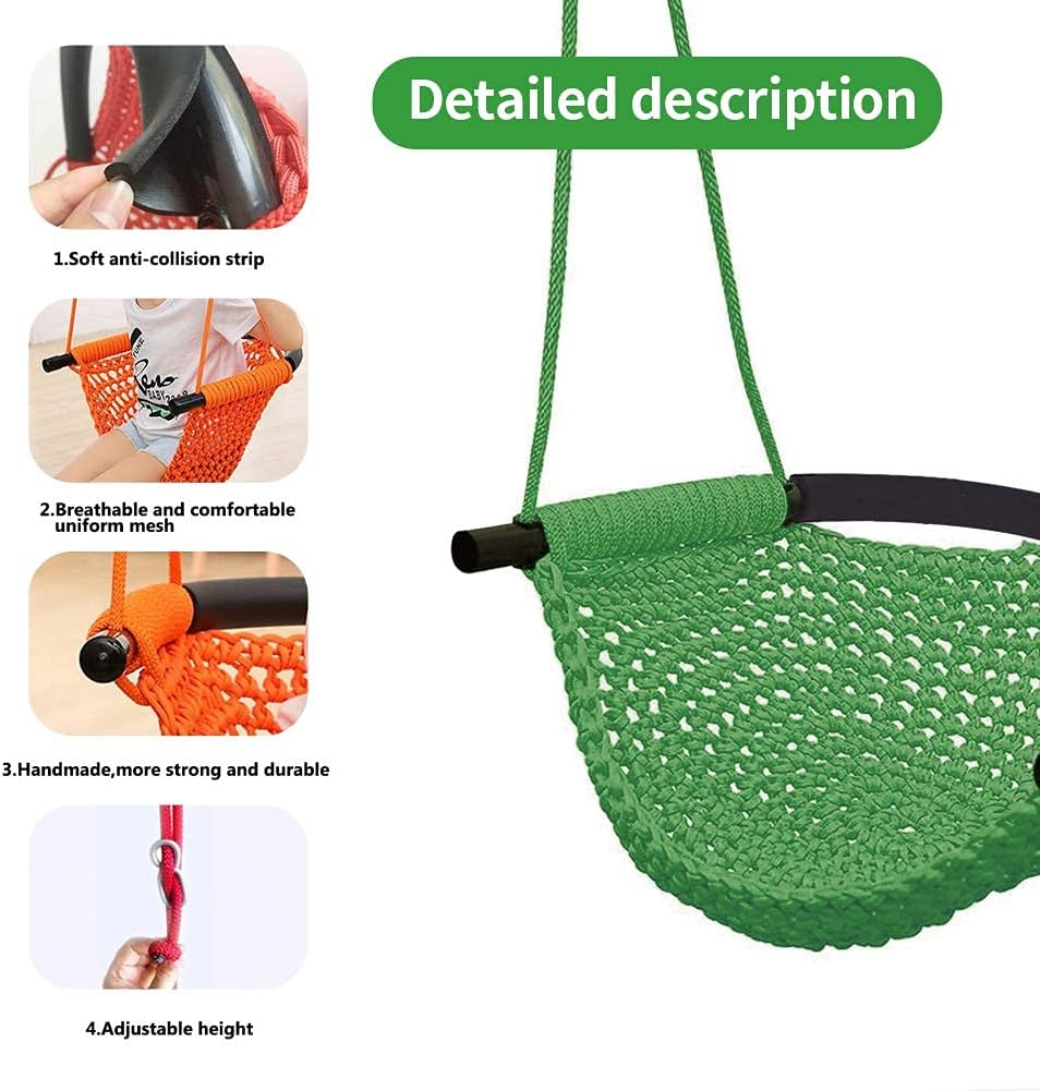 Hand-Knitting Toddler Swing, Swing Seat for Kids with Adjustable Ropes, Little tikes Swings Set, for Outdoor Indoor, Playground, Backyard (Green)