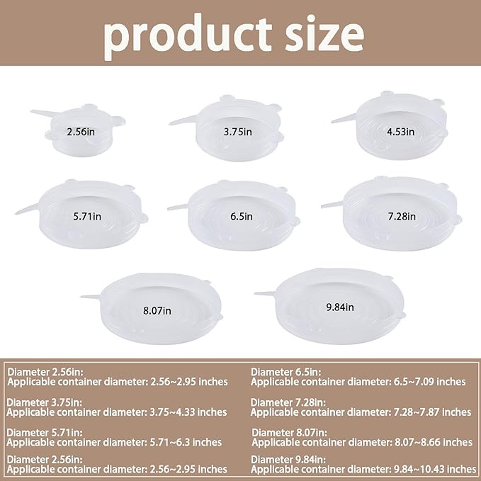 6 Pcs Silicone Stretch Lids Reusable and Durable Silicone Container Covers for Food Storage Expandable Bowl Covers Dishwasher & Freezer Safe (6.5in)