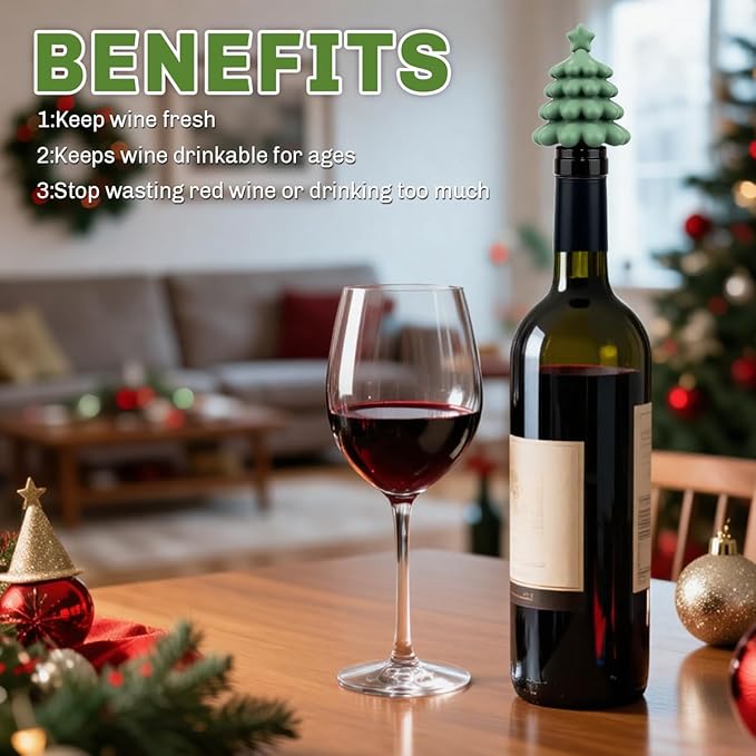 Christmas Tree Silicone Wine Stoppers,Christmas Stocking Stuffers Kitchen Gadgets Gifts for Adults,Funny White Elephant Santa Gag Gifts