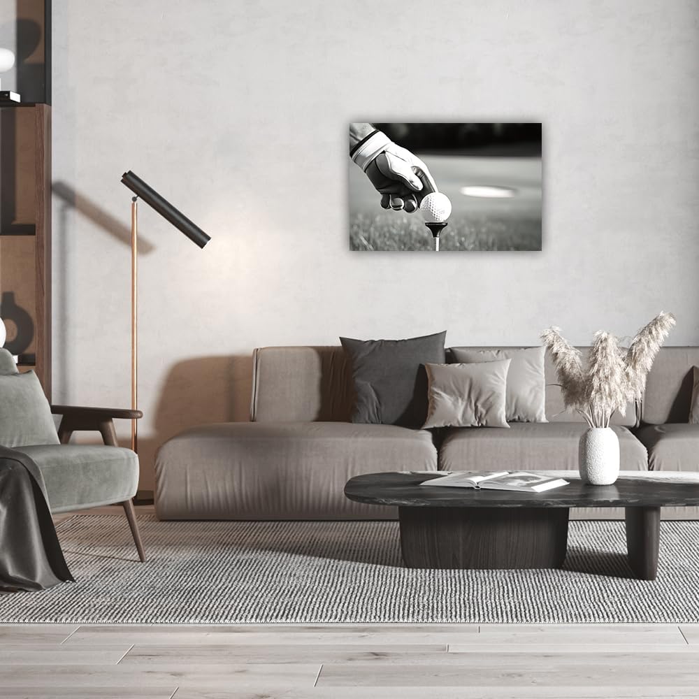 LURENCZH Golf Canvas Wall Art Golf Ball Picture Painting Black and White Sport Paintings for Golf Course Fitness Room Office Decor Framed(Golf-1,12.00" x 18.00")