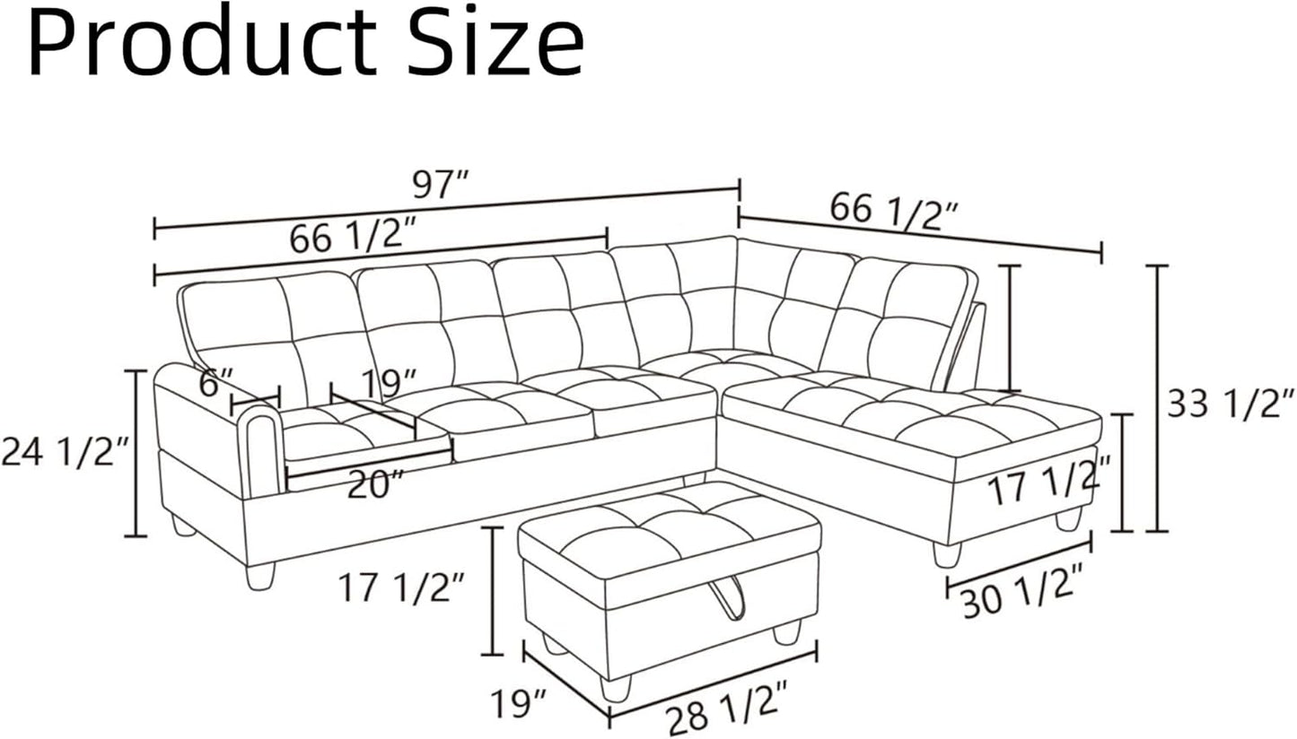 Convertible Sectional Couch, Large L Shaped Couch with Storage, Modern Modular 5-Seat Sectional Sofa with Ottomans for Living Room and Office, Grey White