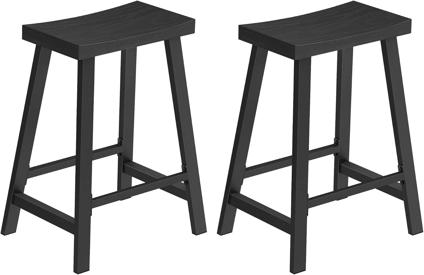 VASAGLE Bar Stools, Set of 2 Bar Chairs, Kitchen Breakfast Bar Stools with Footrest, 23.6 Inches High, Industrial in Living Room, Party Room, Black ULBC074B56