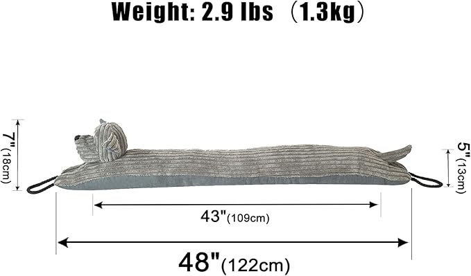 Marwood Under Door Draft Stopper Decorative Wind Stopper 48 inch for Door & Window, Weighted Animal Air Draft Stopper Snake Noise Blocker for Bottom of Door with Hanging Loops - Grey Dog
