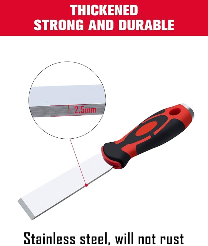 ROTATION Soft Grip, Heavy Duty, Scraper with Hammer End, 1.2", Stainless Steel Putty Knife, 1.2 inch, extra thick