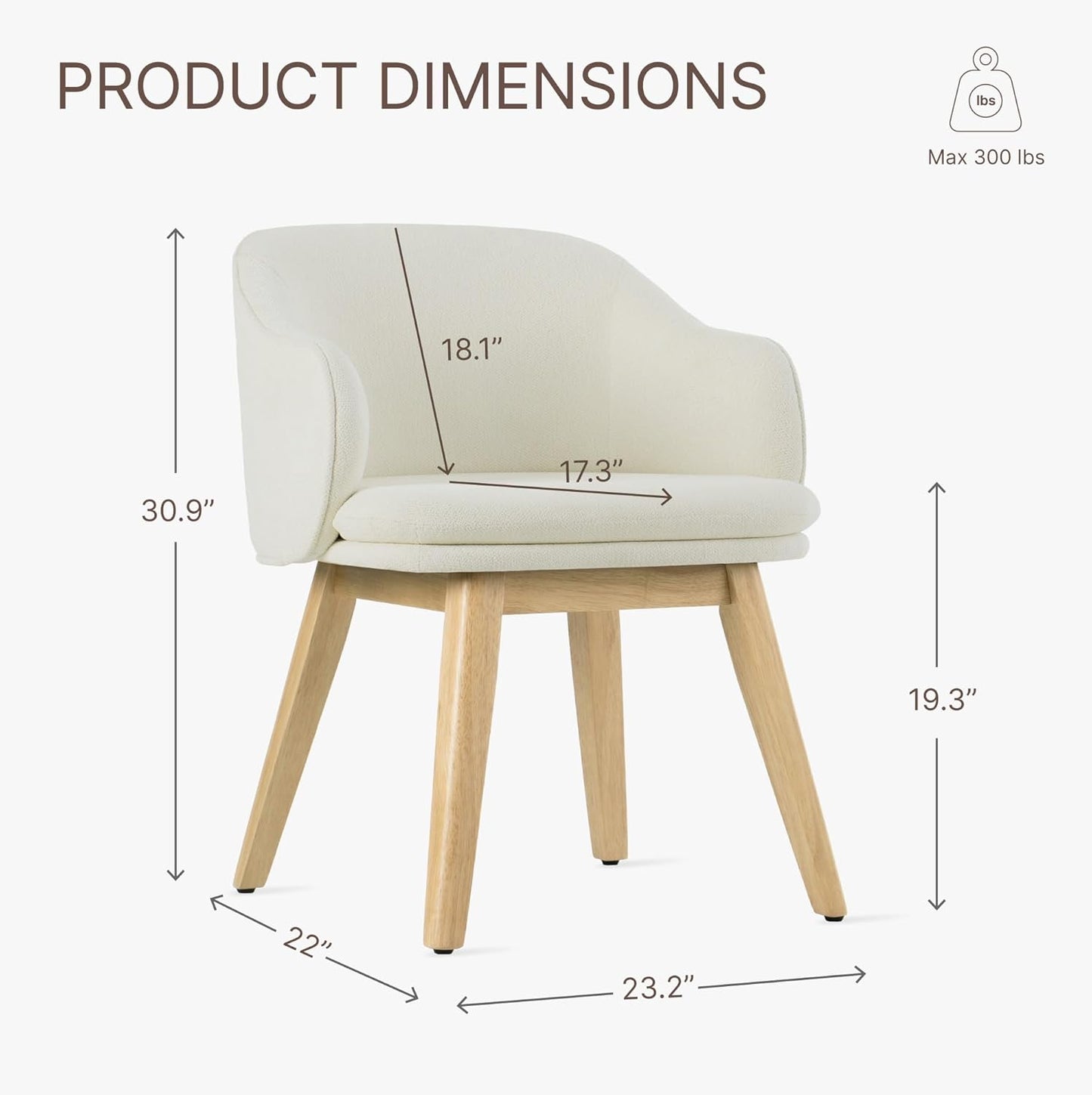 Wooden Dining Chairs Set of 2, Fabric Upholstered Modern Dining Room Chairs with Barrel Backrest & Double-Layer Thick Cushion for Living Room, Restaurant, Kitchen and Café, Beige