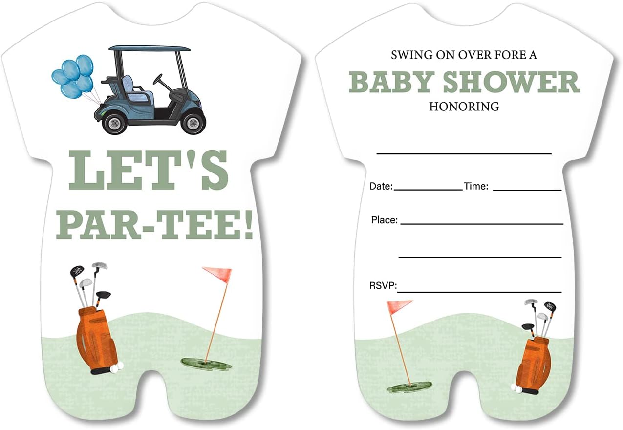 Golf Baby Shower Invitation with Envelopes Set of 20 Golfing Gender Neutral Party Shaped Invitations Fill in Blank Invites