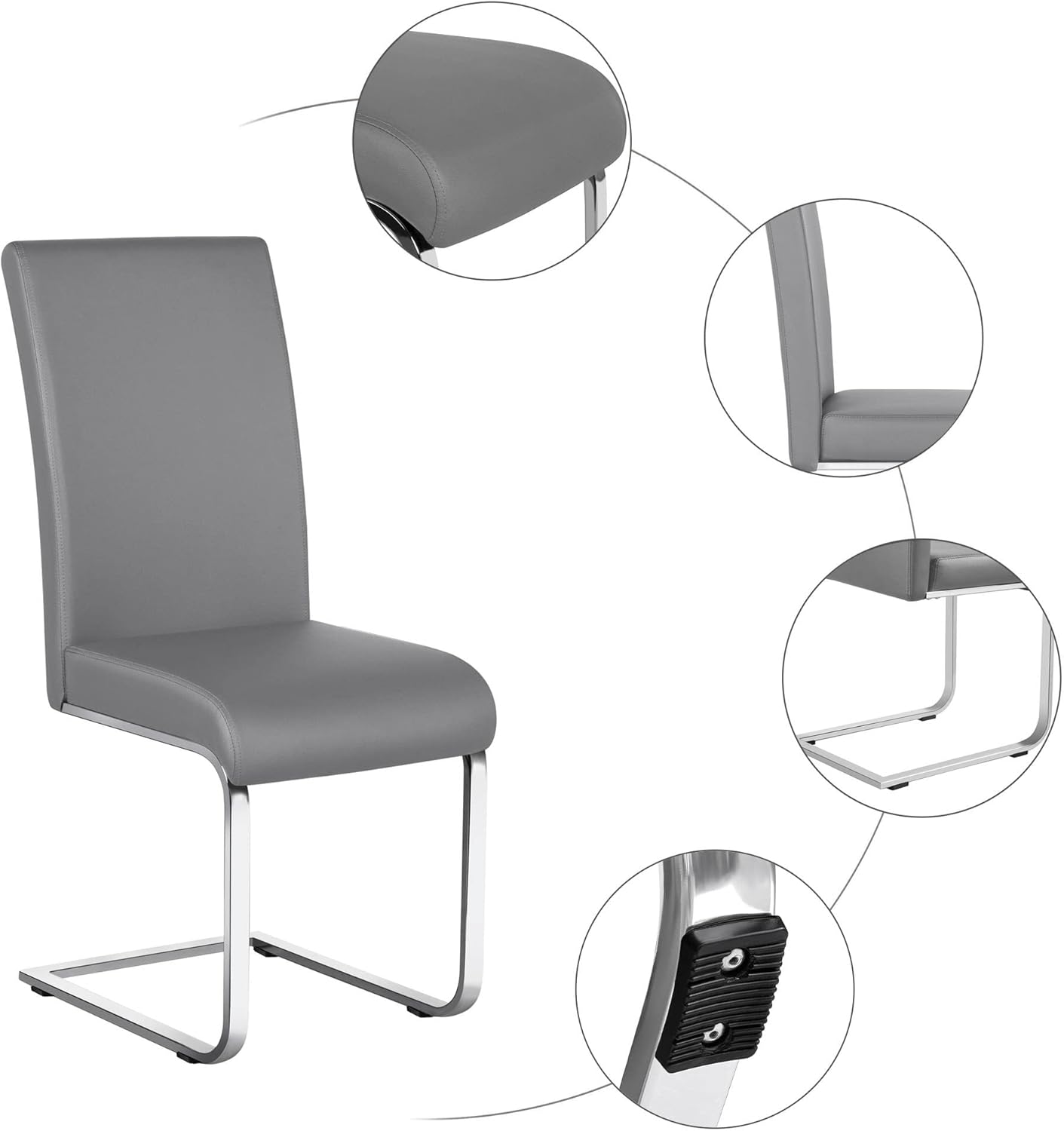 Yaheetech Dining Chairs Set of 6 Modern Faux Leather Upholstered Dining Room Chairs with High Back and Metal Chrome Legs for Kitchen/Living Room/Restaurant, Light Gray
