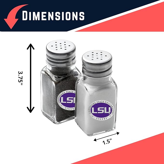 Heritage Pewter LSU Louisianna State University Salt and Pepper Shaker Set of 2 Bottles | Expertly Crafted Pewter Glass