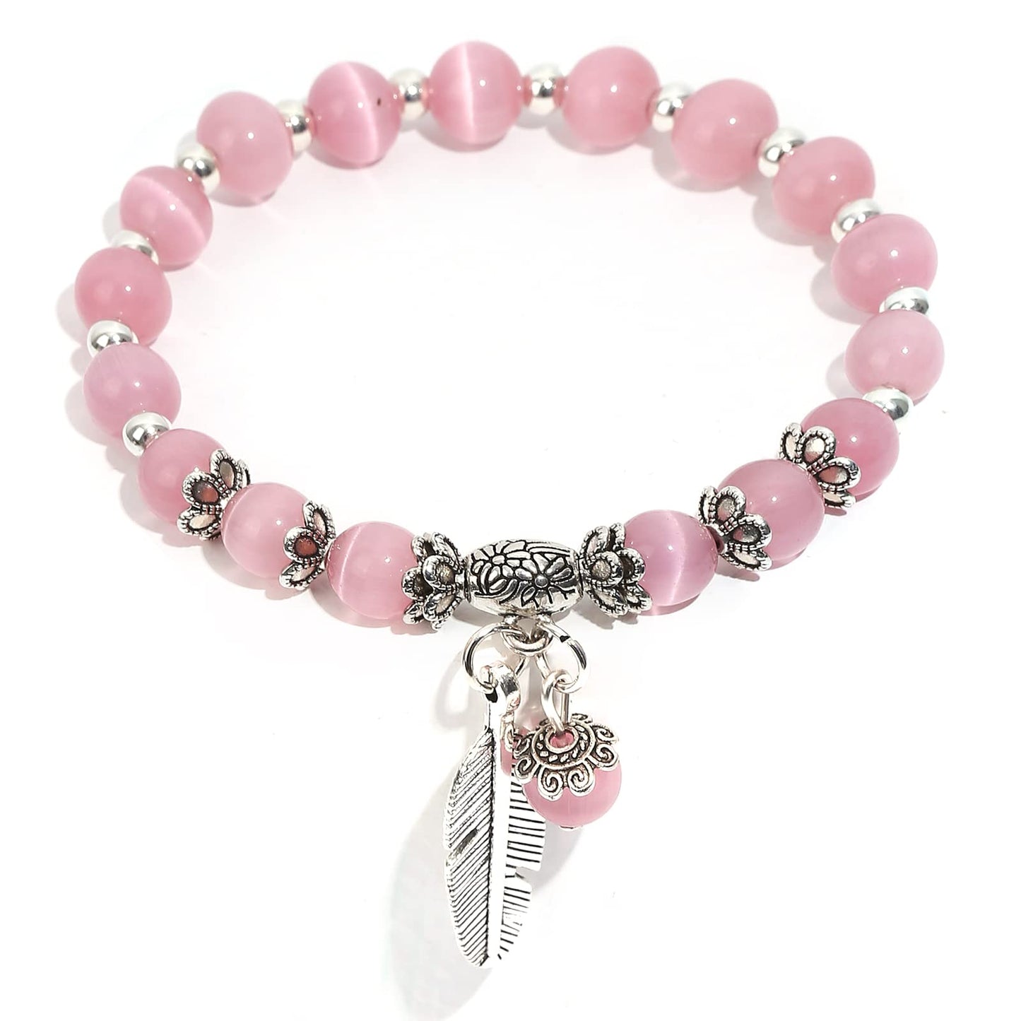 MEHUK Natural Stretch Gemstone Bracelet Healing Stone Beaded Bracelets for Women Men Gifts (Unisex) (8mm pink)