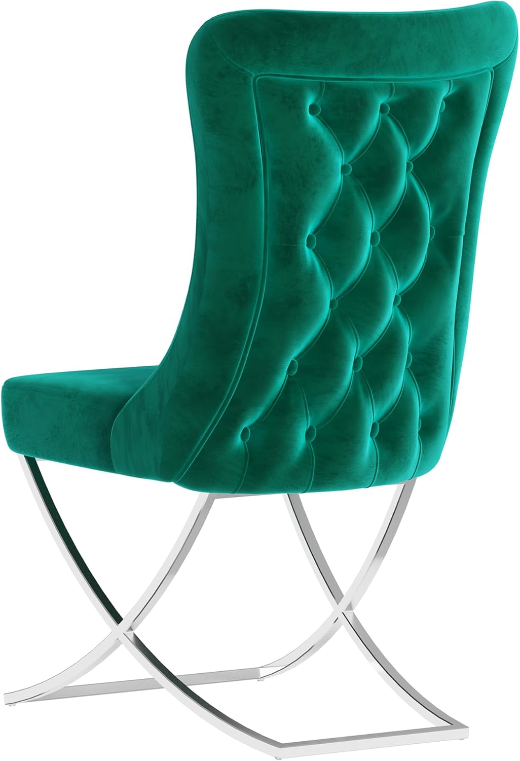 Ottomanson Royal Dining Chairs Set of 6 – Upholstered Tufted Microfiber, Assembled, Silver Metal Legs, Beech Wood Frame, 350 lb Capacity, Green