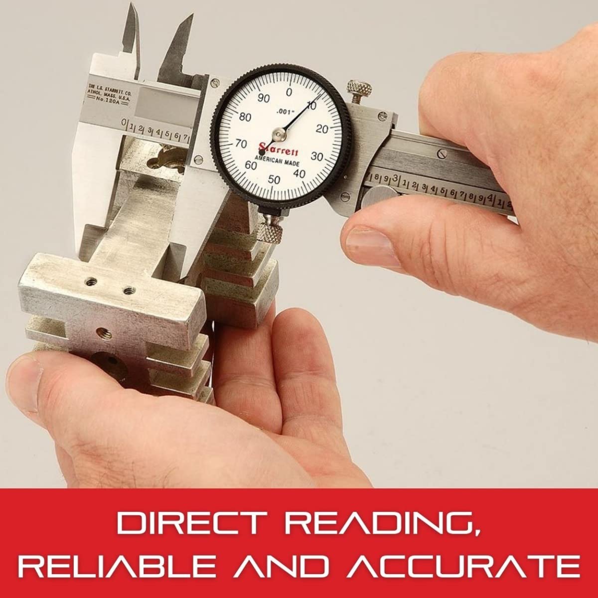 Starrett 120 Series Dial Slide Caliper for Accurate Measurement Without Case - White Face, 0-12" Range, -0.001" Accuracy, .001" Graduation - 120-12