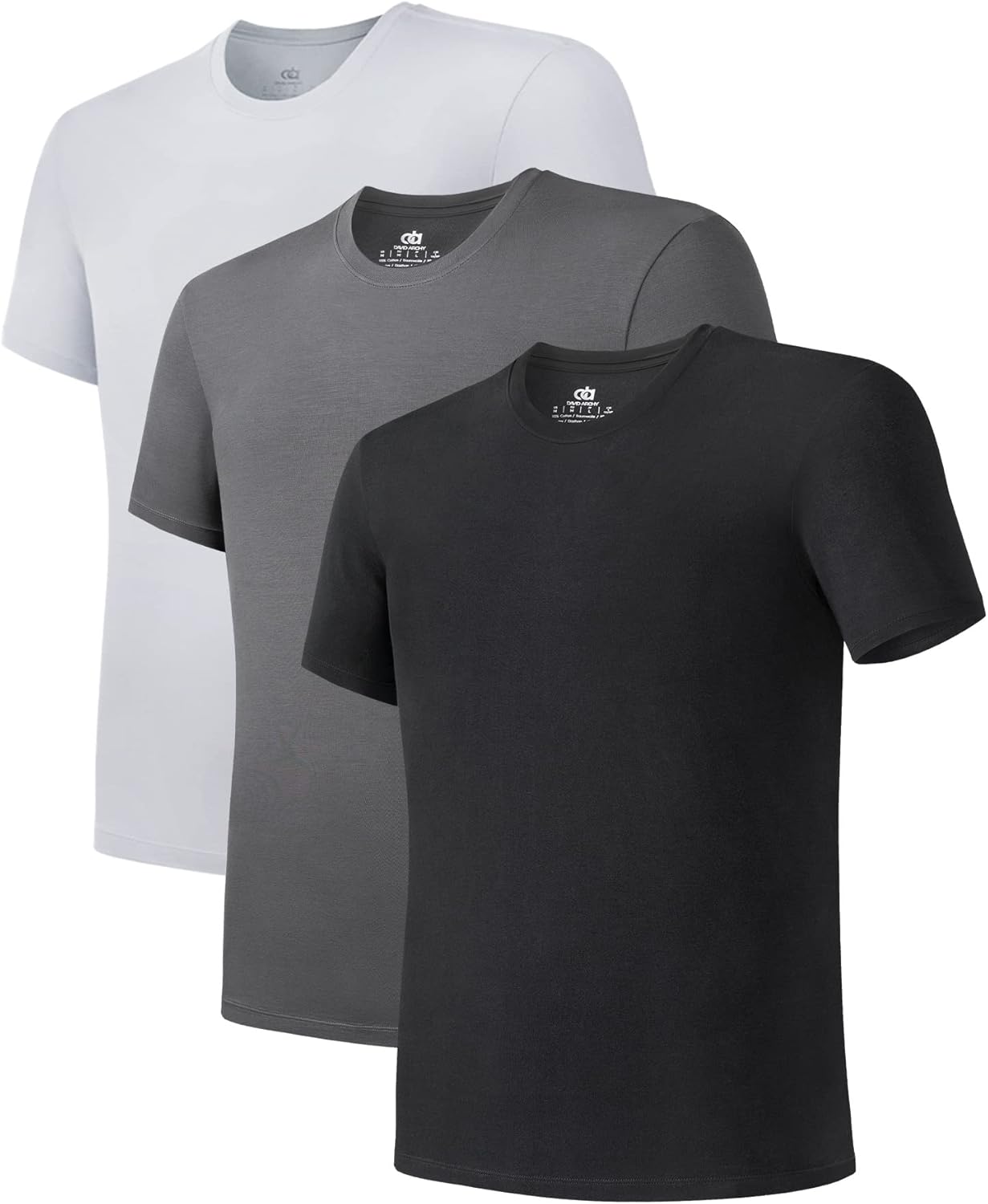 DAVID ARCHY Men's Undershirt Bamboo Rayon Moisture-Wicking Crewneck T-Shirts Stretch Tees for Men, 3 or 5 Pack