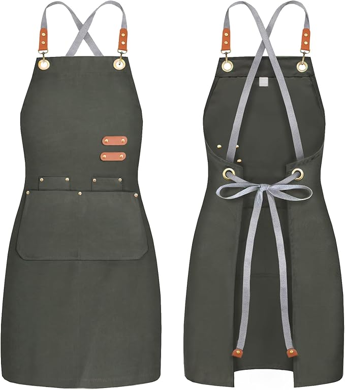 chef apron bib tool apron for man woman cross back straps with 4 pockets for kitchen cooking gardening baking working