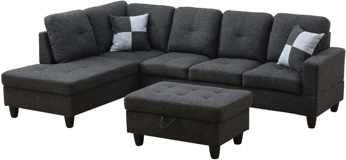 Sectional Couch with Ottoman Storage, L Shaped Sofa Furniture Sets, Modern Modular Couch Comfy Sofa for Living Room Bedroom, Dark Gray