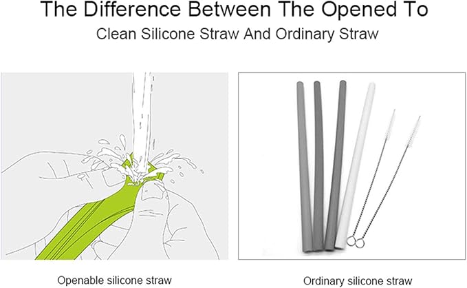 Reusable Silicone Straws - Openable & Washable, Easy to Clean, Straight Smoothie Straws - 4 Pcs, BPA Free, Eco-Friendly, Cold & Hot Compatible