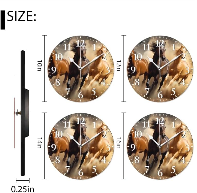 Horses Wall Clock Non-Ticking Silent Clocks Battery Operated Analog Decor Clock for Home-Three Horses Run Through The Desert(10inch)