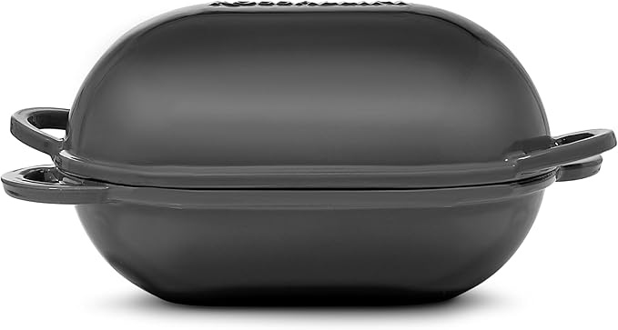 Signature Enameled Cast Iron Sourdough Bread Oven | Non-Stick with Tight Fitting Lid for Perfect Baking and Bread Making | 2QT Oval Oven With Lid [Oyster Grey]