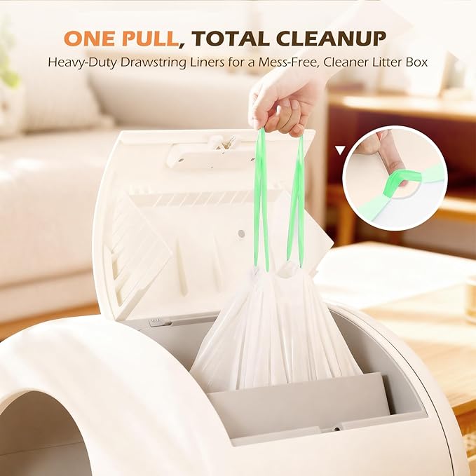 Automatic Cat Litter Box Liners Bags, Self-Cleaning Kitty Litter Liners Bags Compatible with MeoWant-SC01 & MeoWant-SC02, Heavy-Duty Thick Drawstring Replacement Liner Bag 18" x 12.6" (120 PCS)