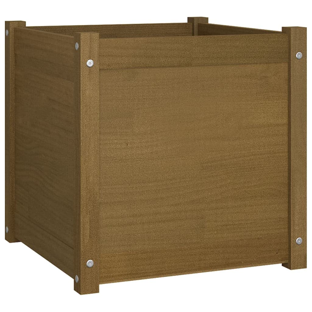 ZXQVLMRS Square Garden Planter Box, 19.7-inch Solid Pinewood Outdoor Planting Bed for Flowers and Herbs, Weather-Resistant Decorative Container for Patio, Terrace, and Backyard