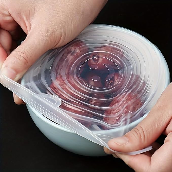 6-Pack Reusable Bowl Covers,Silicone Stretch Lids for Food Storage - Elastic Heat-Resistant Bowl Covers, Cups, Cans, Jars - Universal Lid for Round and Rectangle Containers