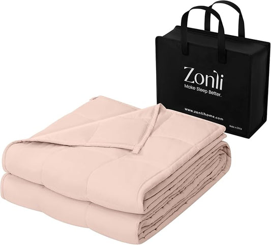 ZonLi Weighted Blanket for Adults (60"x80", 20lbs, Light Pink) Queen Size High Breathability Cooling Heavy Blanket, Soft Material with Premium Glass Beads, All-Season, Easy Care