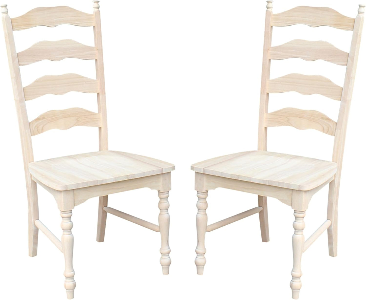 IC International Concepts Set of 2 Maine LadderBack Chairs Dining/Kitchen/Study/Balcony, Solid Wood, Parawood Construction, 20.1"W x 22.6"D x 42.1"H, Ready to Paint or Stain in Any Color, Unfinished