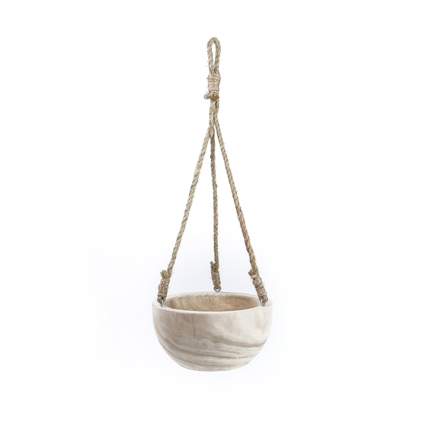CYS EXCEL Small Wooden Hanging Planter Paulownia Wood Bowl Basket with Jute Rope for Indoor Plants Succulents
